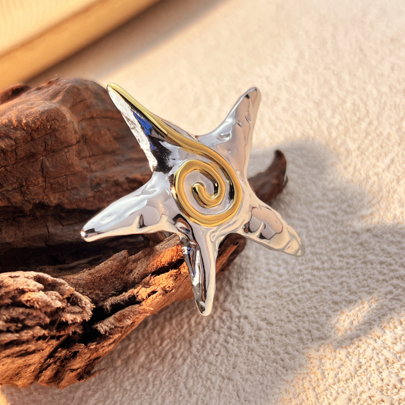 1 Piece Mixed Color Starfish Shape Stainless Steel Women's Adjustable Rings 